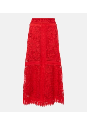 Farm Rio Red Toucan guipure lace midi skirt
