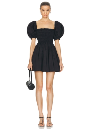 Matteau Shirred Peasant Mini Dress in Black - Black. Size 3 (also in 2, 4).