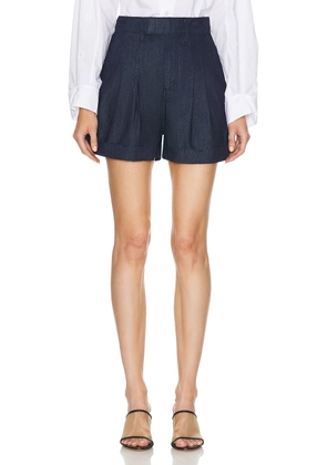 FRAME Pleated Wide Cuff Short in Rinse - Blue. Size 0 (also in 2, 8).
