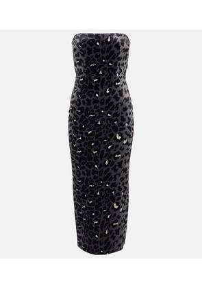 Alex Perry Leopard-print strapless velvet midi dress