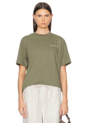 Museum of Peace and Quiet Wordmark T-Shirt in Olive - Green. Size L (also in M, S, XL/1X, XS).