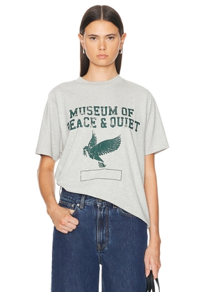 Museum of Peace and Quiet P.E. T-Shirt in Heather - Grey. Size L (also in M, S, XL/1X, XS).