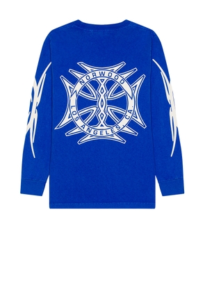 Norwood God Willing Long Sleeve Tee in Royal Blue - Blue. Size L (also in M, S, XL/1X).
