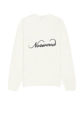 Norwood Distressed Logo Sweater in Cream - Cream. Size L (also in M).