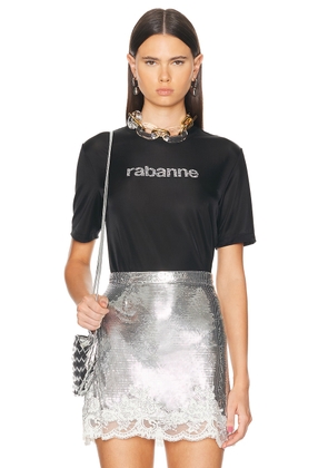 RABANNE Logo Tee Shirt in Black. Size L (also in M, S, XS).