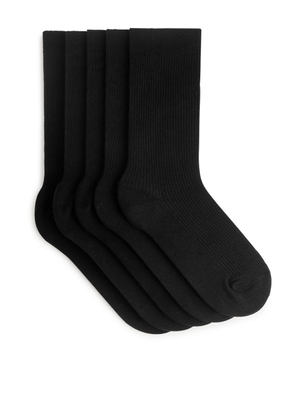 Cotton Rib Socks Set of 5 - Black