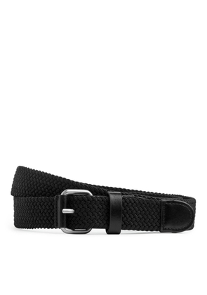 Braided Leather Trimmed Belt - Black