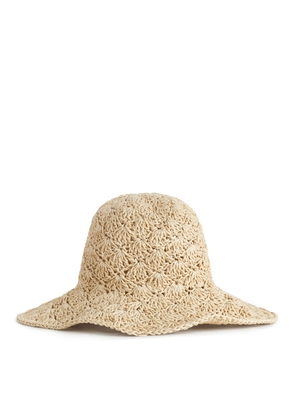 Crochet Straw Hat - Beige