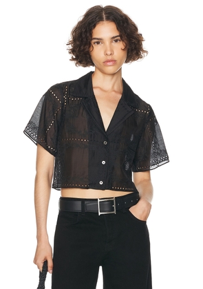 Helsa Handkerchief Camp Shirt in Black - Black. Size M (also in L, S, XS).
