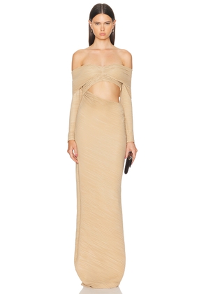 Atlein Off The Shoulder Pleated Gown in Coa Ivory - Neutral. Size 36 (also in ).
