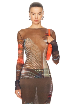 Jean Paul Gaultier X Shayne Oliver Mesh City Long Sleeve Top in Brown  Green  Blue  & Red - Brown. Size L (also in S, XL, XS).