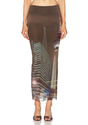 Jean Paul Gaultier X Shayne Oliver Mesh City Long Skirt in Brown  Green  Blue  & Red - Brown. Size XS (also in ).