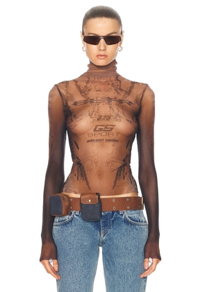 Jean Paul Gaultier X Shayne Oliver Mesh Body Turtleneck Top in Dark Nude & Black - Brown. Size M (also in L, S, XS).