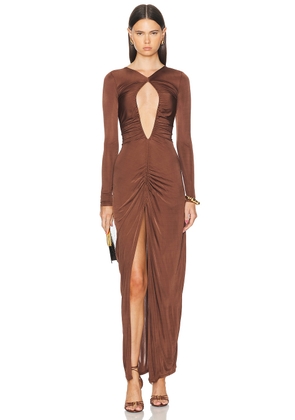 Atlein Cut Out Ruched Gown in Bronze - Brown. Size 34 (also in 36, 38, 40).