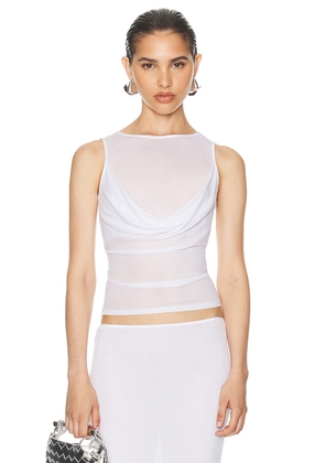 Helsa Sheer Knit Draped Top in White - White. Size M (also in L, S, XL).