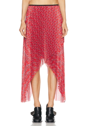 Burberry Pleated Midi Skirt in Silver & Red - Red. Size 2 (also in 4, 6, 8).