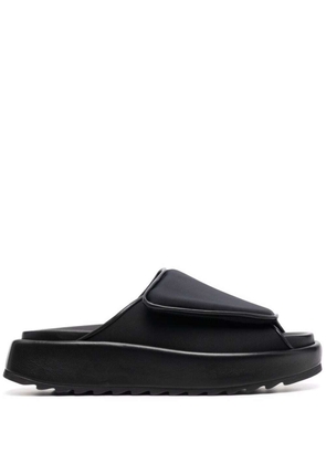 Gia Borghini Black Leather And Scuba Slide Sandals With Velcro Closure