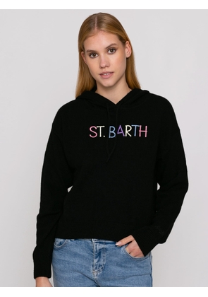 Mc2 Saint Barth Cropped Knit Hoodie With St. Barth Embroidery