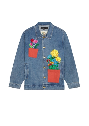 KidSuper Flower Pots Denim Jacket in Blue - Blue. Size M (also in L, S, XL/1X).