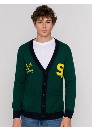 Mc2 Saint Barth Knitted Cardigan With Patch And St. Barth College Embroidery