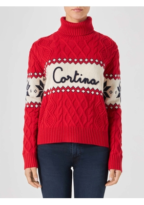 Mc2 Saint Barth Woman Half-Turtleneck Sweater With Cortina Lettering