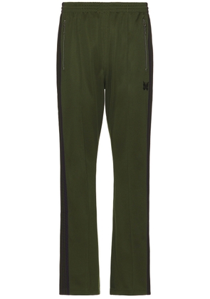 Needles Boot-Cut Track Pant Poly Smooth in Olive - Dark Green. Size L (also in M, S, XL/1X).