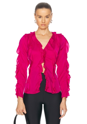 NICHOLAS Amira Bias Ruffle Long Sleeve Top in Magenta - Pink. Size 0 (also in 2, 4, 6, 8).