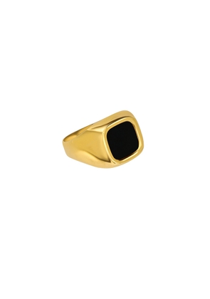 23CARAT Vintage Sunken Bezel Signet Ring in Onyx & 14k Gold Tone - Metallic Gold. Size 7 (also in ).
