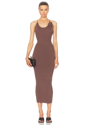 LPA Dara Rosette Midi Dress in Brown - Brown. Size L (also in M, XL).