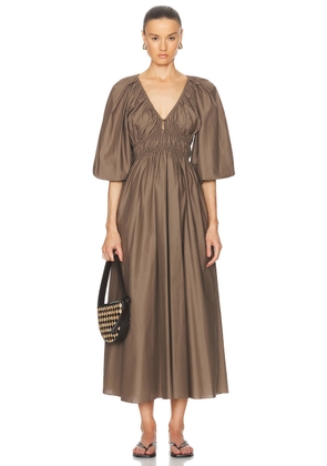 Matteau Shirred Plunge Button Dress in Birch - Brown. Size 2 (also in 3).