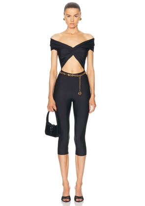 The Andamane Kendall Summer Off Shoulder Sleeveless Capri Jumpsuit in Black - Black. Size L (also in S, XS).