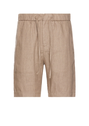 Frescobol Carioca Felipe Linen Shorts in Truffle - Tan. Size 28 (also in 30, 32).