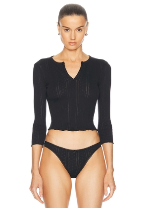 Cou Cou Intimates The Baby Henley Top in Black - Black. Size L (also in M, S, XL, XS).