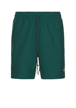 Carhartt WIP Chase Swim Trunks in Chervil & Gold - Green. Size L (also in M, S, XL/1X).