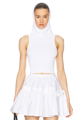 ALAÏA Crop Hooded Tank Top in Blanc - White. Size 40 (also in ).