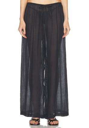 LESET Niko Drawstring Wide Leg Pant in Navy - Navy. Size L (also in M, S, XS).