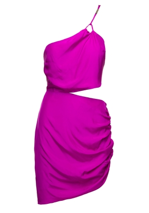 Midori One-Shoulder Mini Hot Pink Dress With Cut-Out Detail In Silk Woman Gauge81