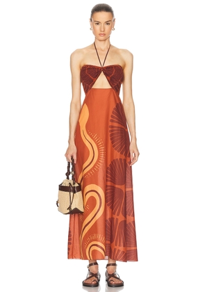 Johanna Ortiz Mother Of All Waters Maxi Dress in Mother Boa Pareo Pink & Terracotta - Rust. Size 2 (also in 6).