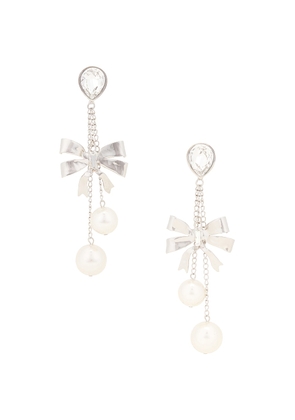 Alessandra Rich Bow Earrings in Crystal & Silver - Metallic Silver. Size all.