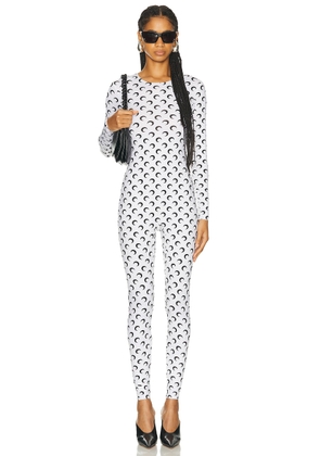 Marine Serre Moon Printed Jersey Catsuit in Optical White - White. Size L (also in M, S).