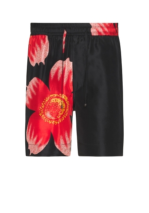 HARAGO Floral Printed Shorts in Black - Black. Size L (also in M, XL/1X).