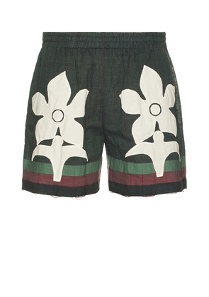 HARAGO Applique Shorts in Green - Green. Size L (also in M, XL/1X).