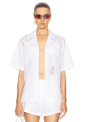 VERSACE Short Sleeve Button Up Top in Bianco Ottico - White. Size 36 (also in 38, 40, 42).