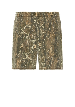 JOHN ELLIOTT Skeptic Shorts in Tree Camo - Brown. Size L (also in XL/1X).