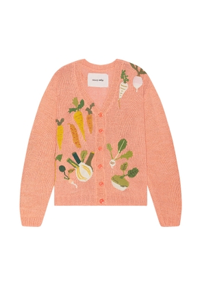 Story mfg. Twinsun Cardigan in Pink Rooting For You - Peach. Size L (also in M, S).
