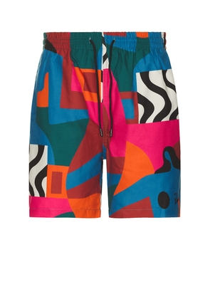 By Parra Distorted Water Swim Shorts in Multi - Red. Size L (also in S).
