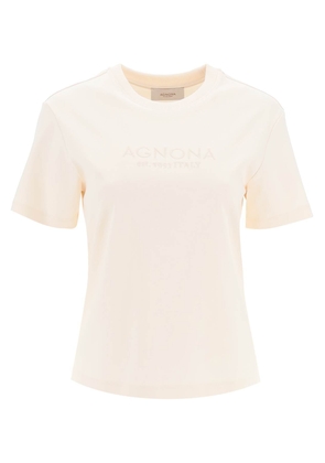 Agnona t-shirt with embroidered logo - L Beige