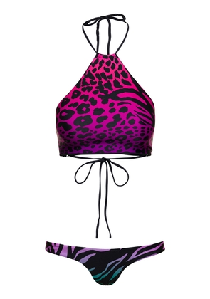 The Attico Animal-Print Bikini Set In Fuchsia Technical Fabric Woman