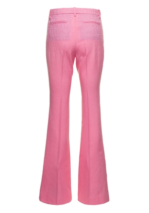 Versace Pink Flare Pants With Tonal Logo Lettering In Wool Woman