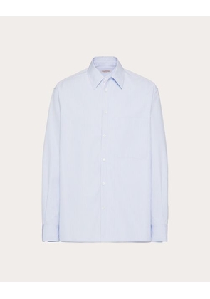 Valentino DOUBLE CONSTRUCTION COTTON SHIRT WITH SELVEDGE LOGO Man SKY BLUE/WHITE/PINK 37
